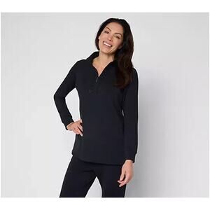 Belle by Kim Gravel ScubaLuxe Sparkle Half-Zip Tunic Black Petite XL A710227